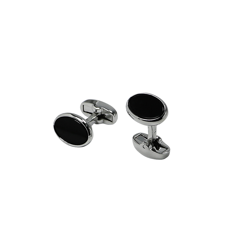 Black Agate Flat Oval Men\ s Cuff Links